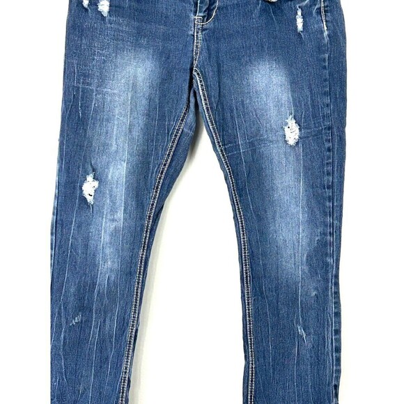 Red Rivet Womens Cropped Size 11 Blue Jeans Thick Stitch Distressed Straight E3 - Picture 7 of 11